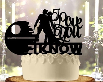 Galaxy Couple I Love You I know Deathstar Personalized Custom   Wedding Anniversary Cake Topper