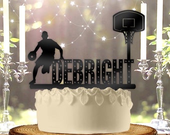 Basketball Dribble Hoop with Name Personalized Birthday Cake Topper