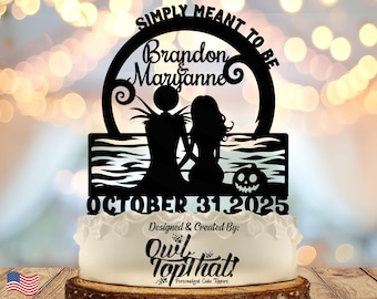 Skeleton Couple - Beach - Personalized Date - Fantasy Themed - Custom Wedding Cake Topper