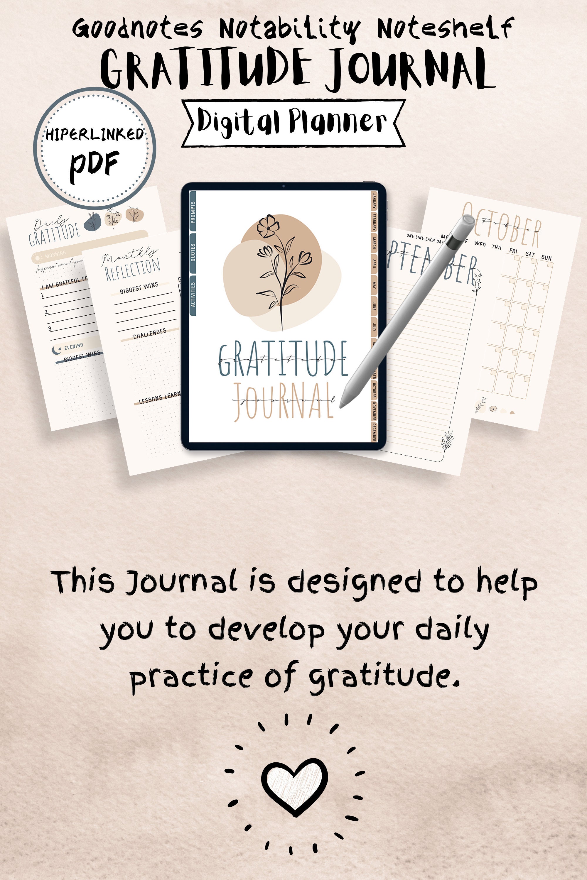 Gratitude Journal Digital Planner for iPad Etsy