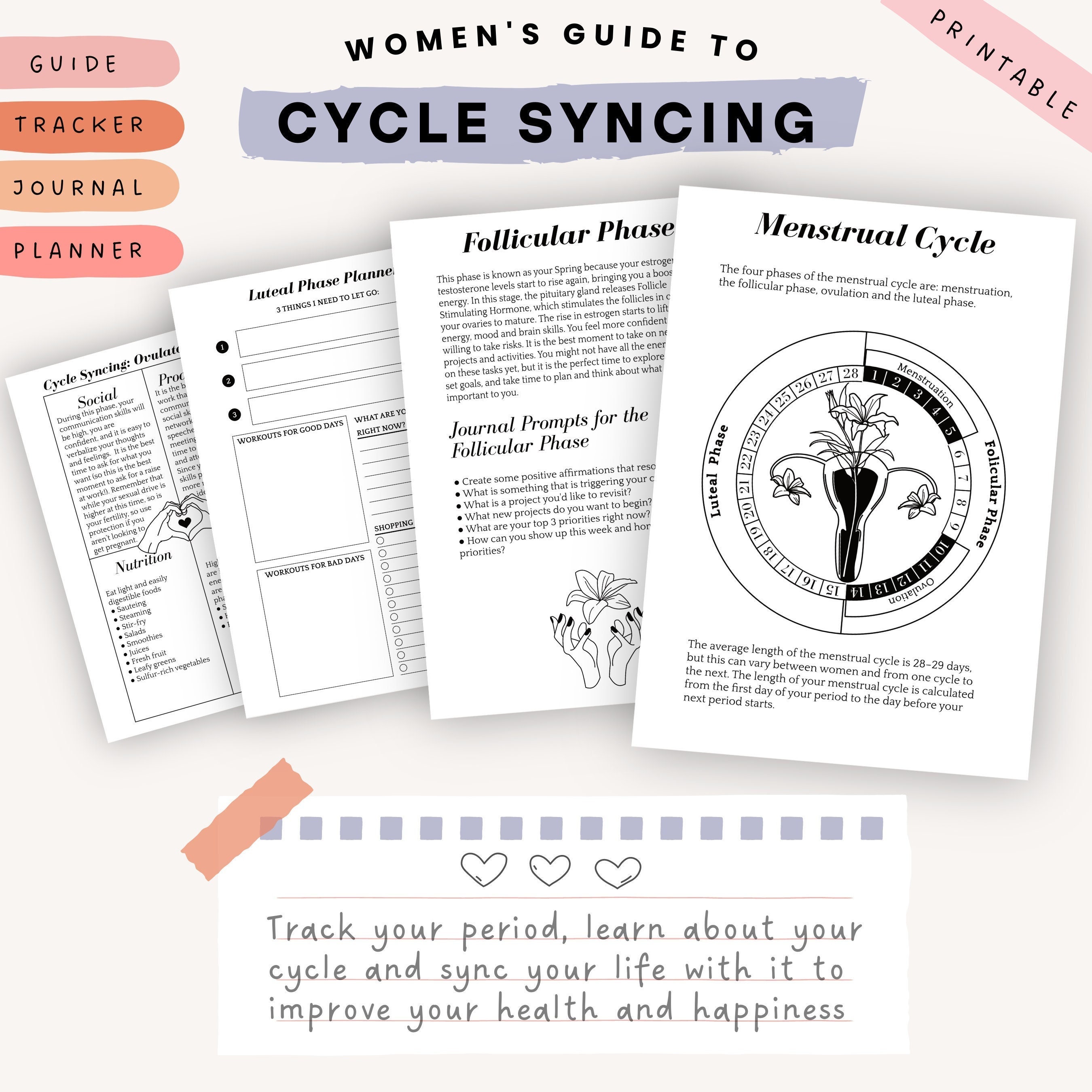 Women's Cycle Syncing Guide Period Tracker Cycle Syncing Journal