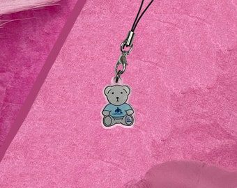 Dark Blue Kiss - Teddy Bear acrylic phone charm. Great gift for BL drama fans. LGBTQ+. Great for fans of kiss, Kiss Me Again and DBK