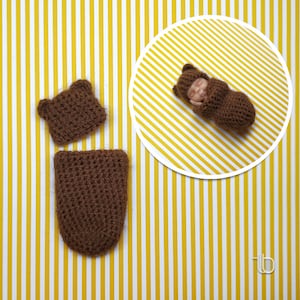 Miniature Baby Clothes for 1 inch ooak baby doll. Bear Hat and Cocoon