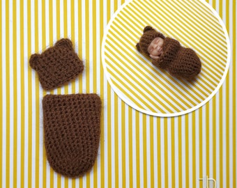 Miniature Baby Clothes for 1 inch ooak baby doll. Bear Hat and Cocoon