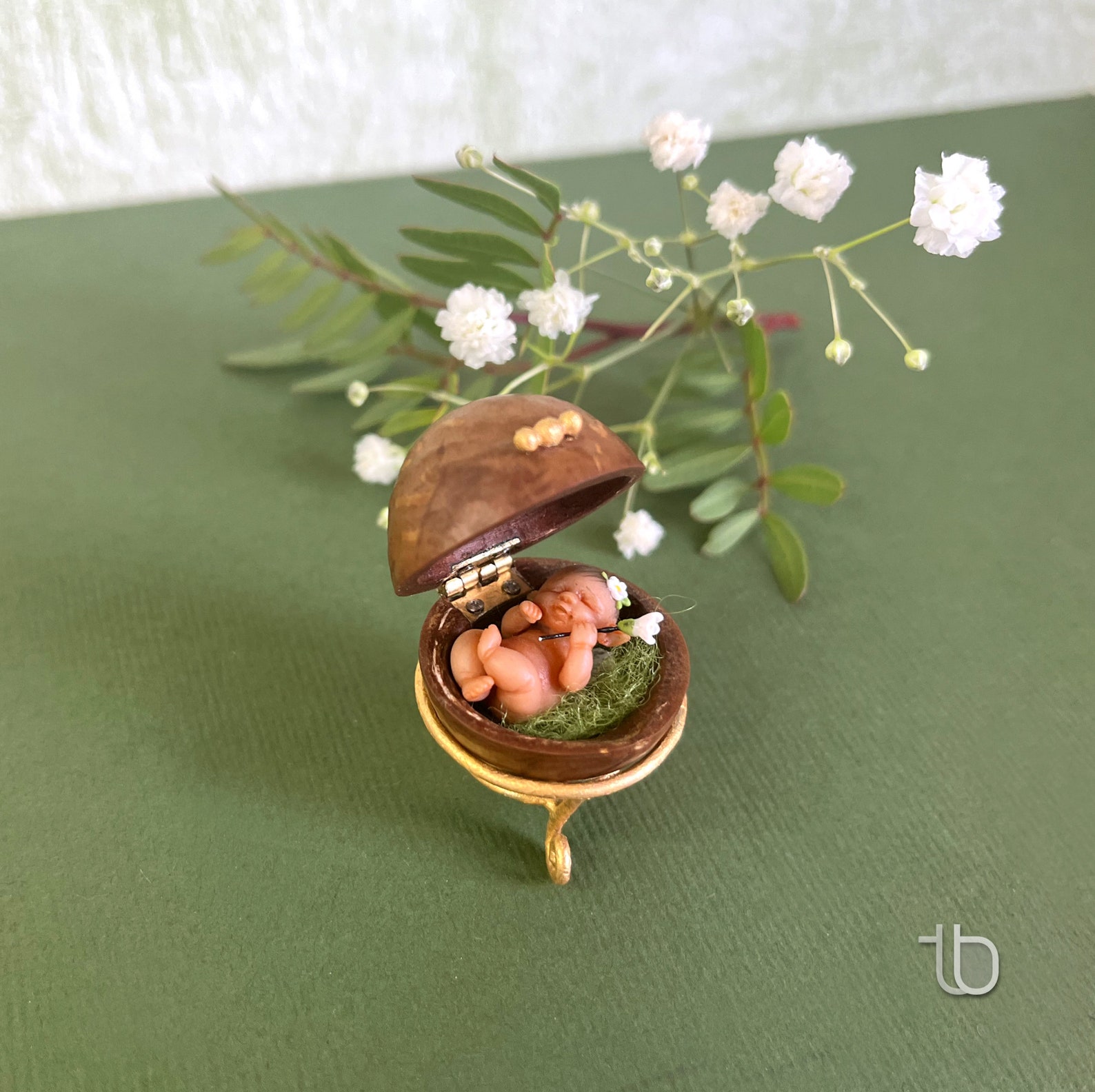 Tiny Elf Baby Doll in a Nut Shell. Realistic Fairy Mini Oak Baby Doll ...