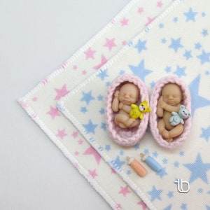 Micro mini newborn TWINS Polymer clay baby original hand sculpted art ooak dolls 1.5&quot; dollhouse scale