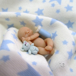 Micro newborn babies Polymer clay original hand sculpted art clay dolls 1:12 scale