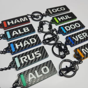 F1 Motorsport Keychains w/ Carbon Fiber Pattern | Single and Dual sided | 3D Printed Formula One Racing Driver Name Keychain | Personalized