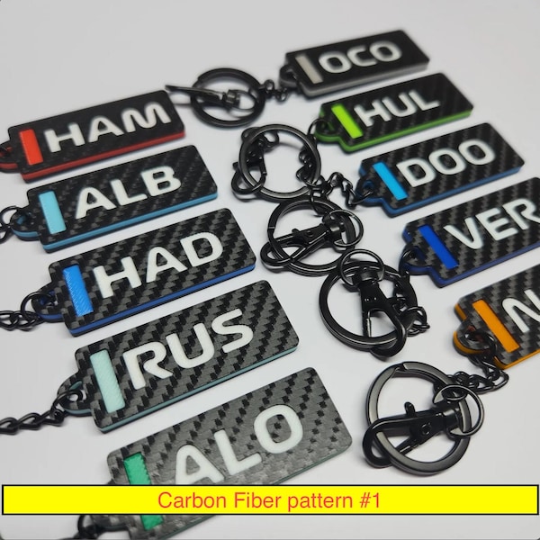 Personalized F1 Keychain | 3D Printed Carbon Fiber Pattern #1 | Motorsport Key Tag