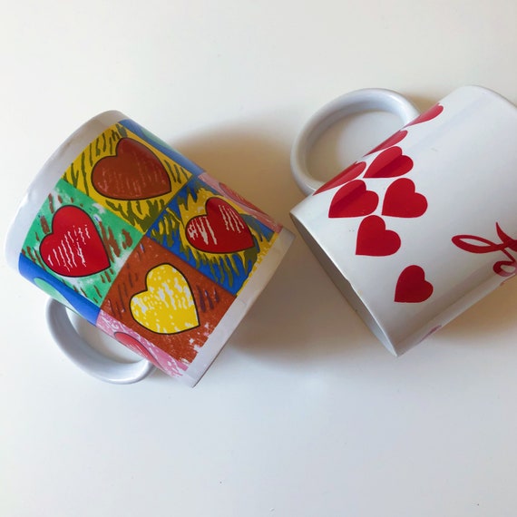 Heart Mugs/Pair of Vintage Mugs/Love Mug/Colorful Heart Etsy