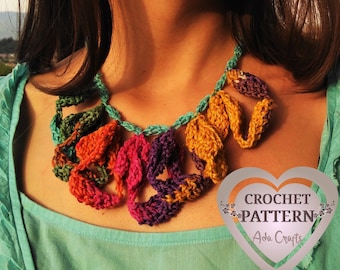 Haakpatroon Gedraaide schelpen boho statement ketting, Kleurrijke gehaakte ketting, Boho ketting, Katoenen gehaakte sieraden diy tutorial