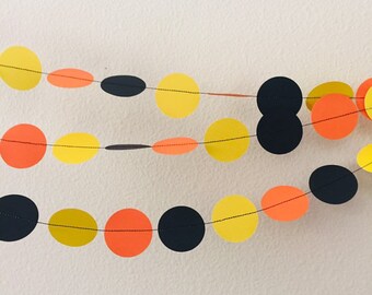 Halloween black orange yellow circle garland, party decoration birthday, 1.5” circle multiple lengths haunted