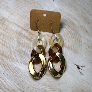 Earrings &quot;Caramello&quot;, Coarse links, Chunky Chain, Statement, Link chain, Acrylic chain, Armored chain, brown, metallic, gold, Italian