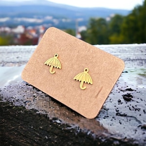 Umbrella, umbrella, rain, water, bad weather, gold, stainless steel, suitable for allergy sufferers, gift, earrings, studs, ear studs