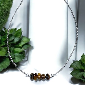 Necklace &quot;Liara&quot; with tiger&#39;s eye, hypoallergenic, nickel-free, stainless steel, gemstone, natural stone, healing stone, chakra, spiritual, yoga, adjustable