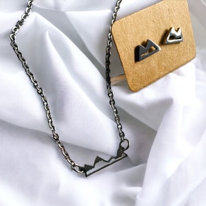 Set of chain stud earrings, stainless steel, mountain, pointed mountains, mountains, hiking, nature, hiking friends, vacation, high mountains, peaks, running, walking