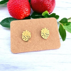 Strawberry, fruit, berry, healthy, fruit, vitamins, gold, stainless steel, suitable for allergy sufferers, gift, earrings, studs, ear studs
