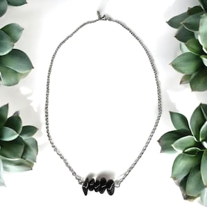 Necklace &quot;Liara&quot; with obsidian, hypoallergenic, gemstone, natural stone, black stone, healing stone, chakra, spiritual, yoga, adjustable, splinter