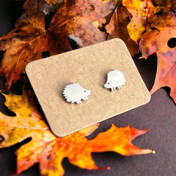 Hedgehog Sting Animal Forest Leaves Girls Silver Stainless Steel Allergy Sufferers Gift Earrings Studs Studs