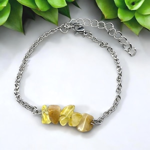 Bracelet &quot;Liara&quot; with citrine, stainless steel, gemstone, yellow natural stone, adjustable, extension, healing stone, chakra, yoga, spiritual