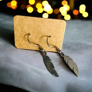 Earrings &quot;Feather&quot;, stainless steel, silver, Indian, bird, western, cowboy, prairie, eagle, down, keel, writing, bed, earrings, ear hooks