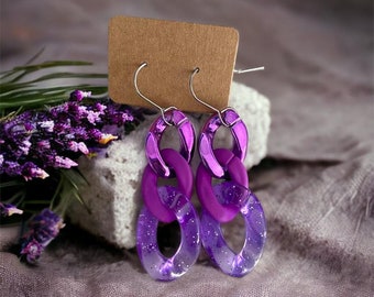Earrings "Lavender", statement, acrylic, curb chain, chunky chain, purple, coarse, link chain, lilac, waterproof, light, glitter, neon