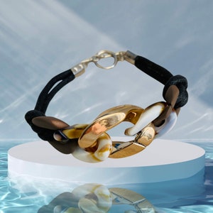 "Torrone-Sport" bracelet, coarse links, chunky chain, statement, overfit, link chain, plastic, curb chain, brown-marbled, metallic