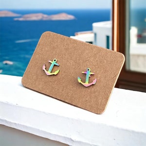 Anchor, maritime, sea, lake, water, ship, boat, rainbow, stainless steel, suitable for allergy sufferers, gift, earrings, plugs, ear studs