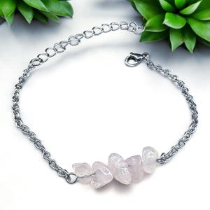 Bracelet &quot;Liara&quot; with rose quartz, stainless steel, gemstone, pink natural stone, adjustable, extension, healing stone, chakra, spiritual, yoga