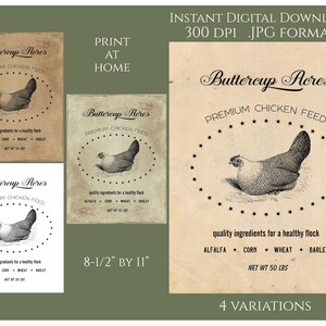 Farmhouse Digital Instant Download Printable Country Primitive Transfer JPG Image Tags Label Chicken Feed