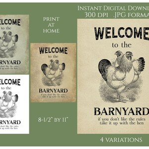 Farmhouse Digital Instant Download para impressão País Primitivo Transferência JPG Etiquetas de imagem Barnyard Hen Rules