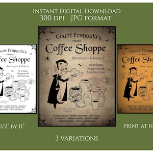 Coffee Shop Vampire Halloween Humor Digital Download Printable Sign Label Country Primitive Transfer JPG Image