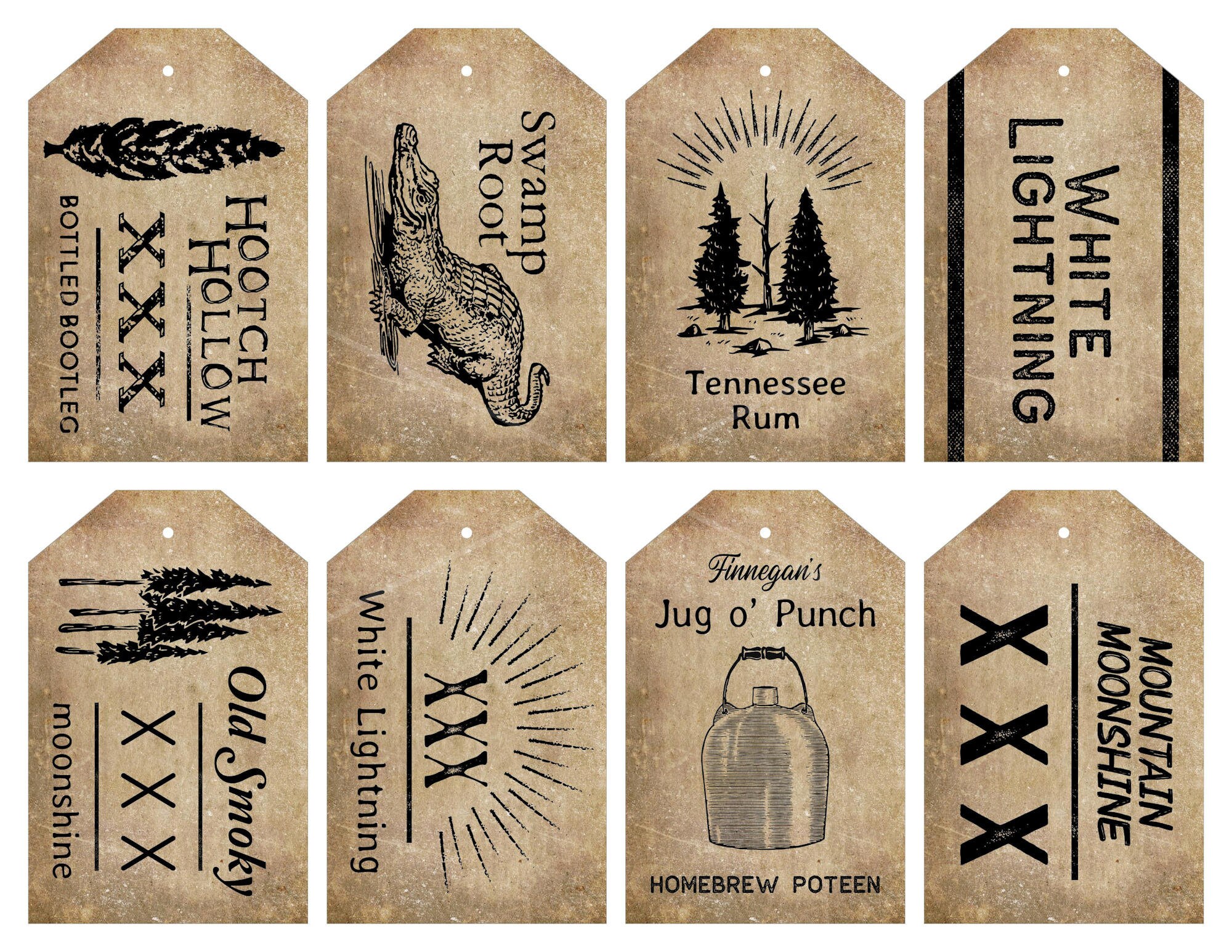 Moonshine Whiskey Bottle Jar Tags Digital Instant Download Printable