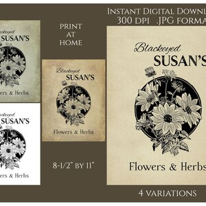 Download instantâneo digital estilo vintage para impressão, transferência primitiva de país, etiquetas de imagem JPG, flores, ervas