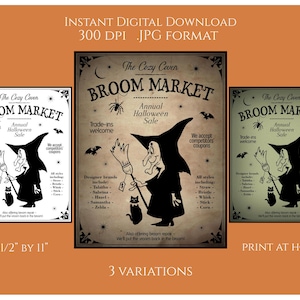 Witch Broom Sale Halloween Humor Digital Download Printable Sign Label Country Primitive Transfer JPG Image