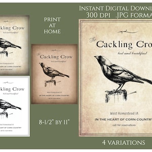 Farmhouse Digital Instant Download para impressão País Primitivo Transferência JPG Etiquetas de imagem Rótulo Cackling Crow Inn