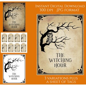 Halloween PPE PPE PPE Asche Eule Digital Instant Download Printable Sign Tags Label Country Primitive Transfer JPG Image