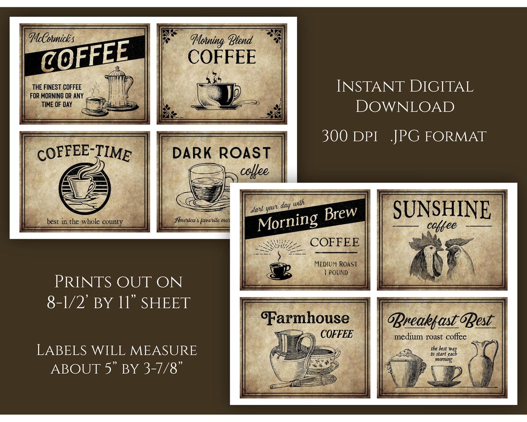 Farmhouse Coffee Labels Digital Instant Download Printable Country ...