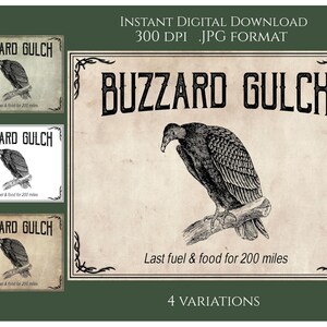 Halloween Digital Instant Download Printable Country Primitive Transfer JPG Image Tags Vulture Buzzard Gulch