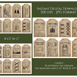 Moonshine Whiskey Bottle Jar Tags Digital Instant Download Printable Country Primitive JPG Image Print-at-Home Crafting