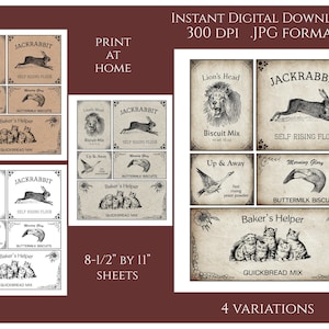 Pantry Labels Digital Instant Download Printable Tags Baking Country Primitive Transfer JPG Image