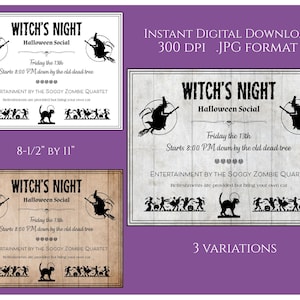 Witch Night Social Halloween Humor Digital Download Printable Sign Label Country Primitive Transfer JPG Image