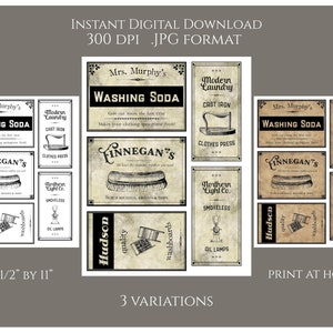 Cleaning Supplies Labels Digital Instant Download Printable Tags Label Country Primitive Transfer JPG Image