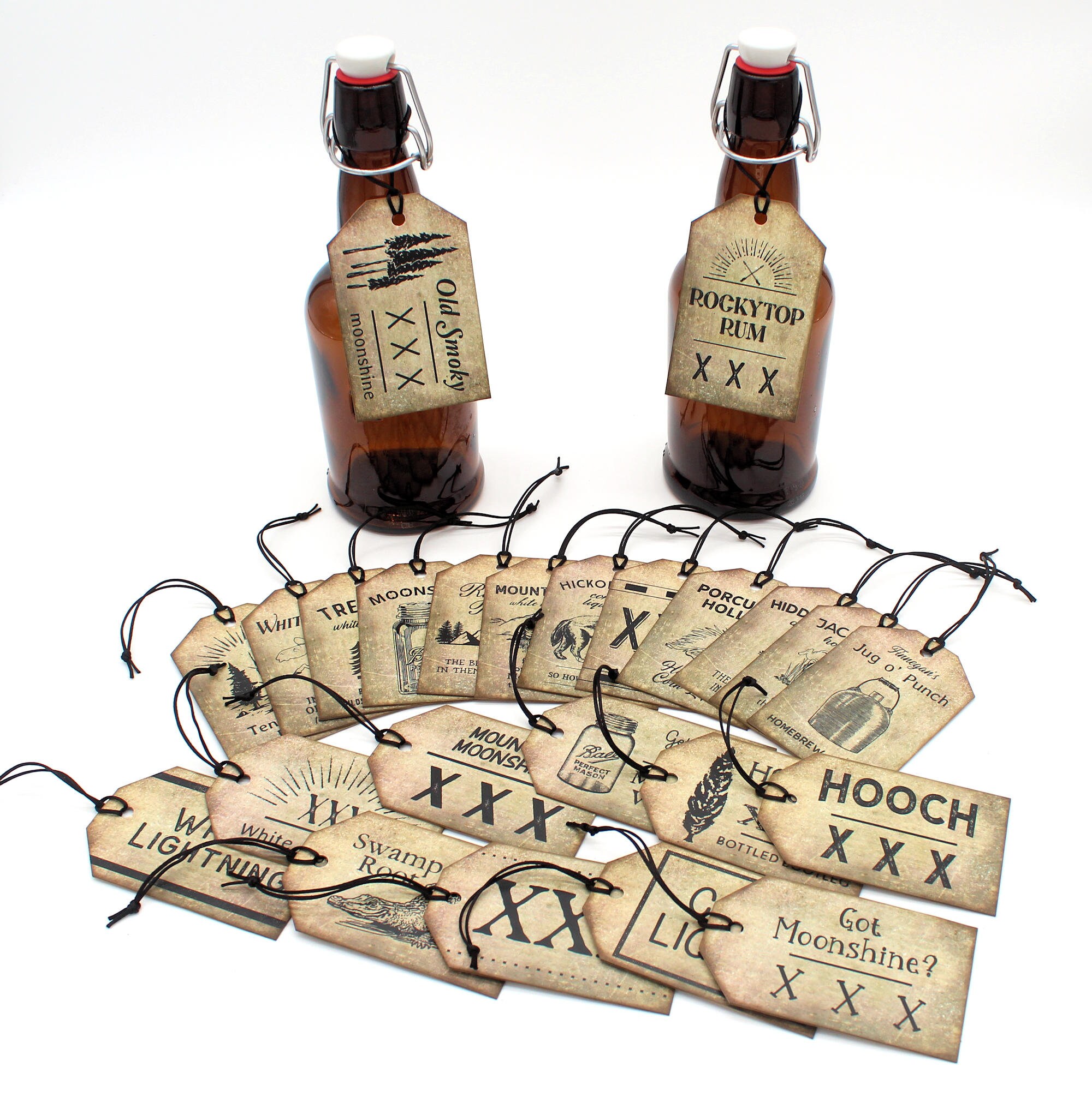 Moonshine Whiskey Bottle Jar Tags Digital Instant Download Printable
