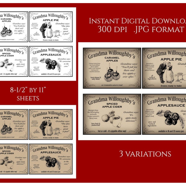 Apples Pantry Labels Digital Instant Download Printable Sign Tags Label Country Primitive Transfer JPG Image