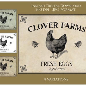 Farmhouse Digital Instant Download Printable Country Primitive Transfer JPG Image Tags Farm Fresh Chicken Eggs