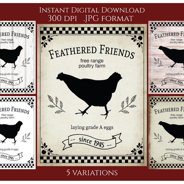 Chicken Egg Farmhouse Digital Instant Download Printable Country Primitive Signs Transfer JPG Image Tags Crafts