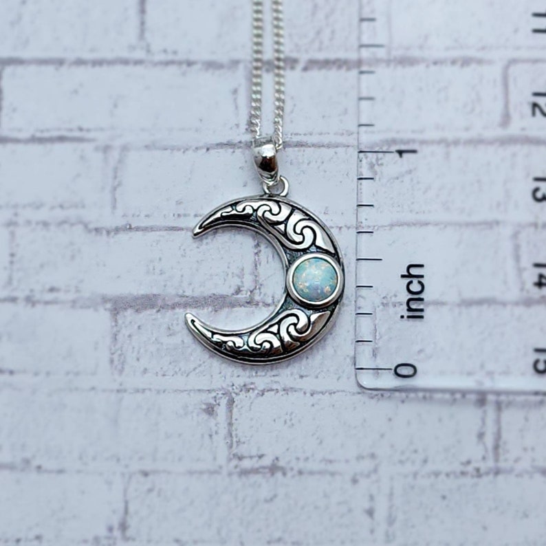 Sterling Silver Celtic Opal Necklace / White Opal Crescent Moon ...