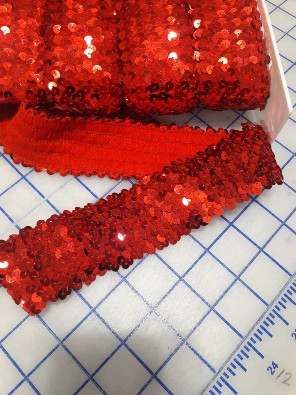 Red 5 Row Elastic Sequin Trim Metallic Red Strecth Sequin Etsy