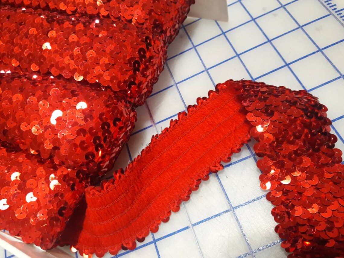 Red 5 Row Elastic Sequin Trim Metallic Red Strecth Sequin Etsy